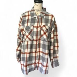 HFX Gray Plaid Flannel Shirt Jacket Shacket Size Medium